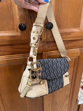 Egon Furstenburg Cream & Navy Monogram Shoulder Bag